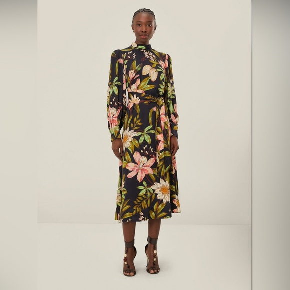 FARM Rio Dresses & Skirts - Farm Rio Black Surreal Flowers High Neck Midi Dress